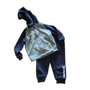 Hurley Kids 24M Fleece Hoodie and Joggers Tracksuit Set Green Navy 2-Piece